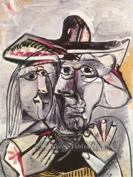 Buste de Man au chapeau et tete Femme 1971 cubisme Pablo Picasso Peinture à l'huile